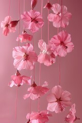 Fototapeta premium Hanged floated flowers on pink theme