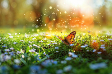 Morning Dew and Butterfly with Spring Ambiance
