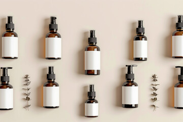 Face serums with pipettes, Self-care, skin care products, yellow background