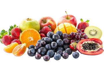 Tropical group of exotic fruits isolated on background, assorted mix fruits with freshness and  healthy, high vitamin and minerals.
