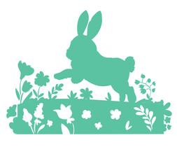 silhouette rabbit run on the grass vector illustration hand drawn