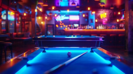 Neon Lights at a Billiards Hall. Generative ai