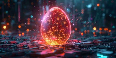 Technological glowing digital Easter egg hunt - obrazy, fototapety, plakaty