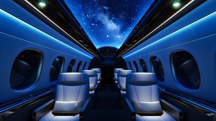 Starry Night Sky in a Luxury Aircraft Cabin. Generative ai
