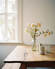 Rustic style wooden table in the dining room