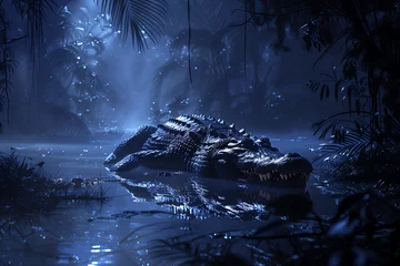 Fotobehang Nightfall heralds the stealthy prowling of hungry crocodiles. © Shamim