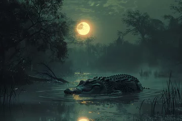 Wandaufkleber Nightfall heralds the stealthy prowling of hungry crocodiles. © Shamim