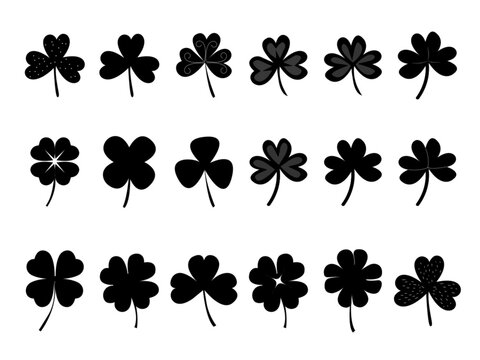 four and tree pointed clover green vector silhouette for decoration  in st patrick's day