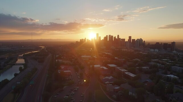 Aerial drone photo - City at sunset