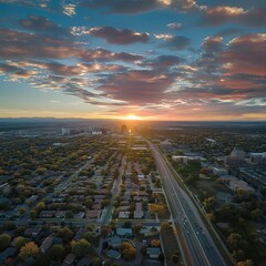 Aerial drone photo - City  at sunset