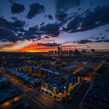 Aerial drone photo - City  at sunset