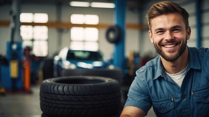 Smiling mechanic showing thumbs up in the car repair shop
