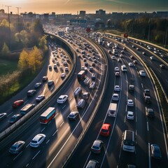 Car traffic moving on highway, aerial view