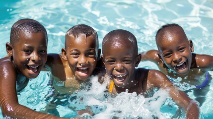 Closeup shot of kids in a swimming pool on a sunny day, highlighting the delightful and memorable moments of summer recreation.