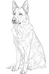 sketch cute doodle illustration German Shepherd with a ball toy. on a white background