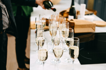 Elegant Champagne Flutes Ready for Catered Event