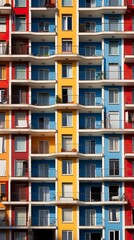 Obraz premium Colored residential building facade with balconies