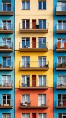 Fototapeta premium Colored residential building facade with balconies