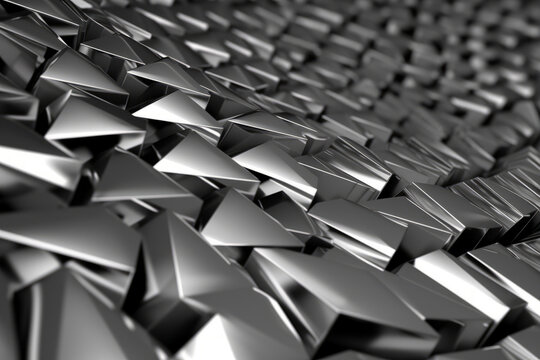 Abstract metallic silver triangular pattern. 3d render illustration of modern geometric wallpaper.