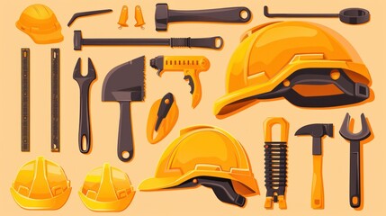 vector helmet with construction tools to international worker day 