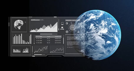 Image of data processing over screen and globe