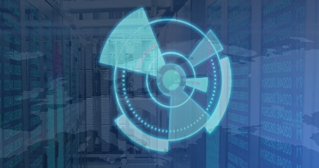 Obraz premium Image of scope scanning with data processing over server room