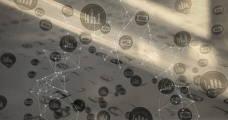 Fototapeta premium Image of network of connections with icons over blurred background