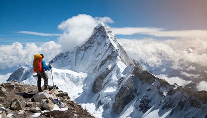 top of mount everest  - obrazy, fototapety, plakaty