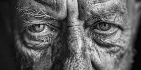 Detailed close-up of a person's face with visible wrinkles. Suitable for skincare and aging concepts
