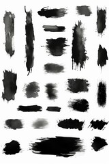 Various black paint strokes on a white background. Suitable for artistic projects - obrazy, fototapety, plakaty