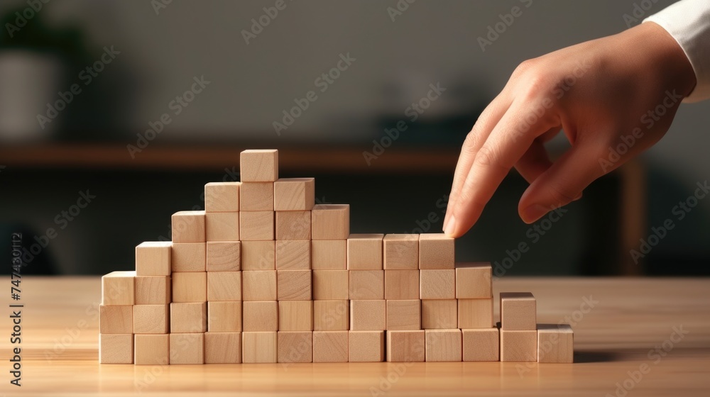 Aufkleber A person placing a block on top of a table. Ideal for educational and construction concepts