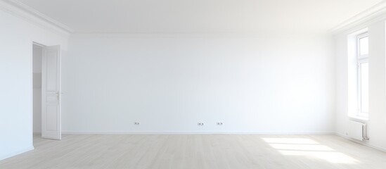 Fototapeta na wymiar An empty room featuring white walls and floors, providing a clean and minimalistic space. The simplicity of the room allows for versatile decorating options and a sense of spaciousness.