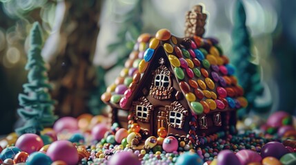 A house made out of candy on a table, perfect for sweet and playful designs