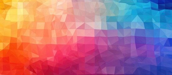 This abstract background features a multitude of shapes in vibrant, radiant colors. The design includes polygons, rectangles, and other geometric forms, creating a pixelated mosaic effect.