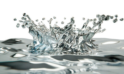 Fluid glossy mirror water effect. Metal abstraction. Isolated on a transparent background.