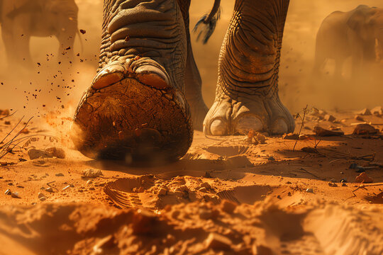 Dusty footprints, familial bonds, wisdom shared, close elephant moment.