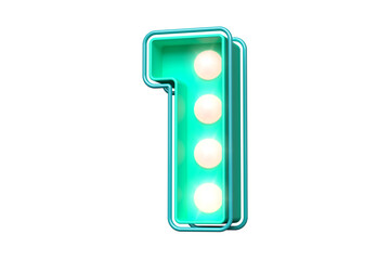 Ligh bulb marquee typography digit number 1 in teal. High quality 3D rendering.