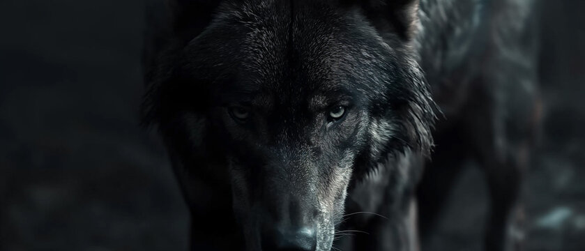 Lobo cinzento feroz isolado no fundo preto - Papel de parede 