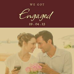 Celebrating love, a couple toasting engagement with wine, radiates joy and intimacy