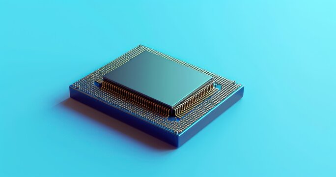 an cpu computer chip on a blue background