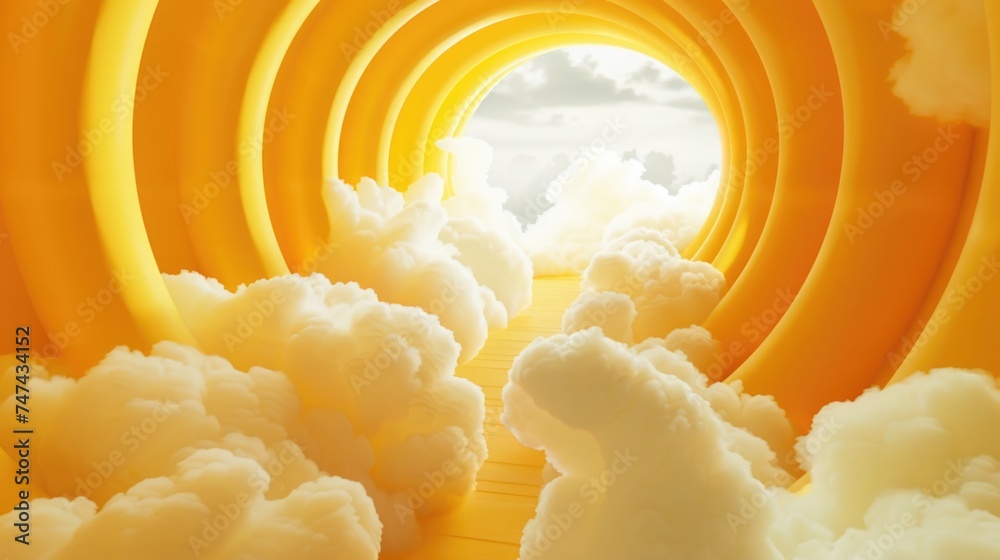 Aufkleber A bright yellow tunnel with fluffy clouds inside. Suitable for various design projects