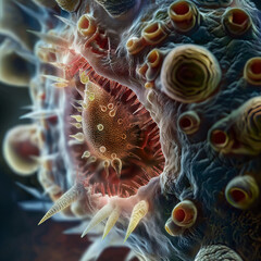 Ultra-Detailed Microscopic Image of a Parasitic Organism Highlighting Its Cellular Structure and Adaptations in a Biological Research Context