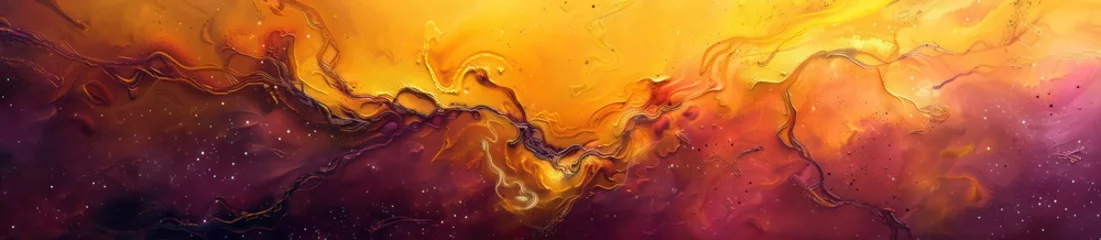 Afwasbaar Fotobehang Bordeaux abstract colorful background with waves art with a dreamy quality, yellow and magenta, fluid motion and movement, realistic oil paintings, fantasy illustration
