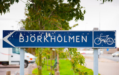 Bjorkholmen direction arrow sign in Karlskrona, Sweden