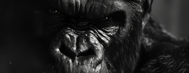 Fototapeta na wymiar A striking black and white image of a powerful gorilla. Ideal for wildlife and conservation projects