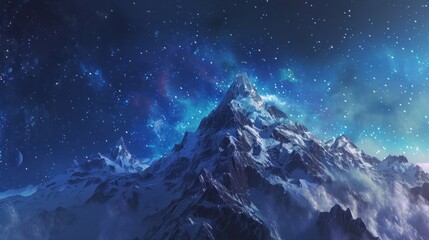A breathtaking mountaintop view under the stars inspiring wonder and excitement a symbol of vision and yearning for the unknown - obrazy, fototapety, plakaty