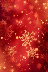 Fototapeta na wymiar Christmas red background with holiday golden snowflakes, in the style of light red and light gold, vividly bold designs, vertical image, bokeh effect, dark brown and red. Happy New Year celebration.
