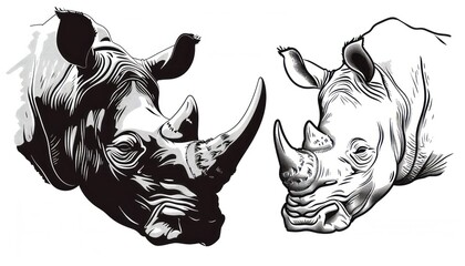 rhino mane or tattoo, in the style of flowing silhouettes, exaggerated facial features, depictions of animals - obrazy, fototapety, plakaty