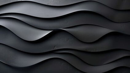 wavy lines in black, in the style of layered texture, minimalist landscapes, dark gray and dark black, sleek lines, futuristic chromatic waves