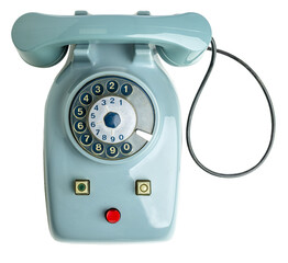 Vintage rotary dial telephone on white background